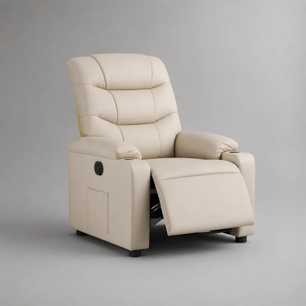 Relaxsessel mit manueller Liegefunktion, Kunstleder, Creme, 92 × 95 × 105 cm