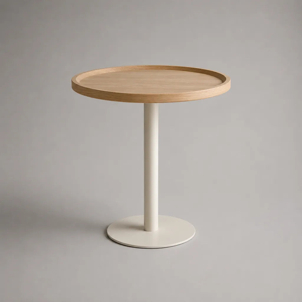 Runder Beistelltisch aus Eichenfurnier, MDF und Stahl, Natur/Cremeweiß, Ø 45 × H 55 cm