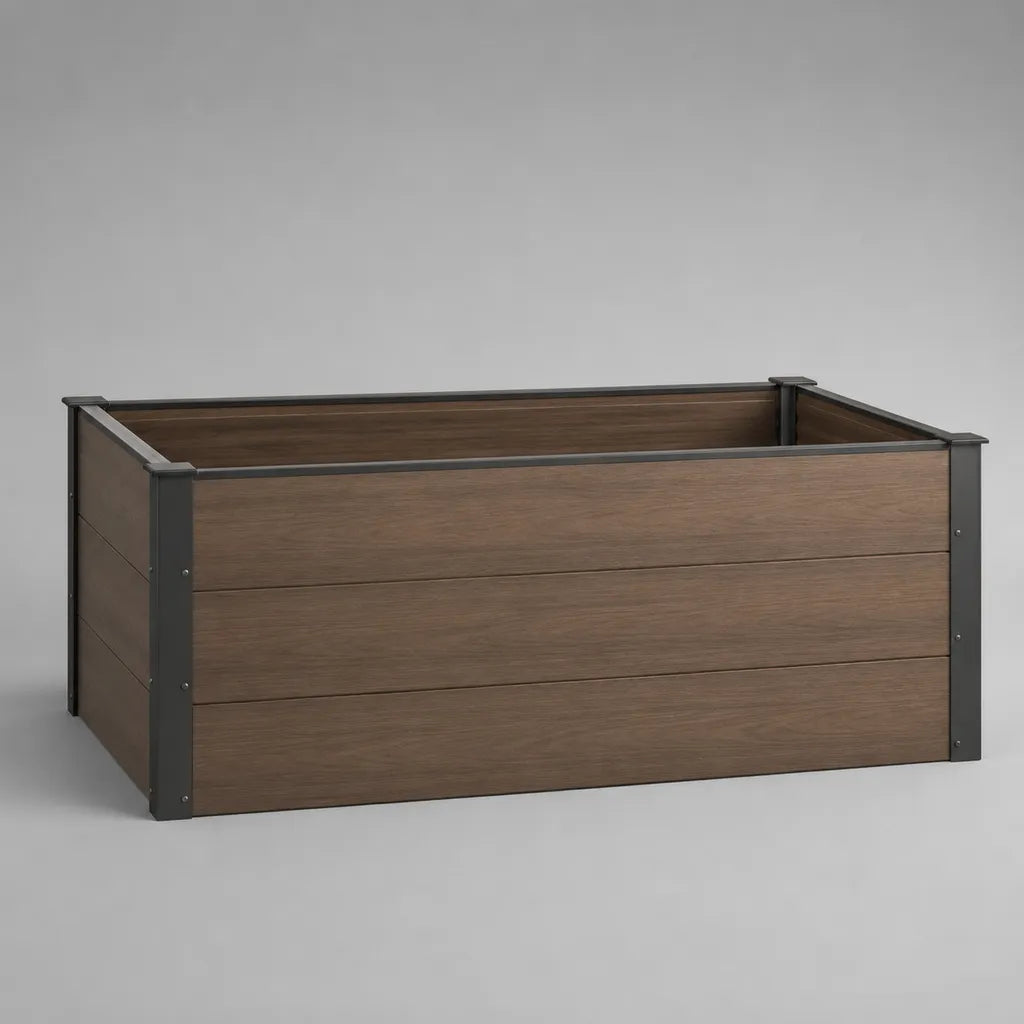 Rechteckiges Hochbeet aus WPC und pulverbeschichtetem Stahl, Braun/Schwarz, 120 × 60 × 60 cm