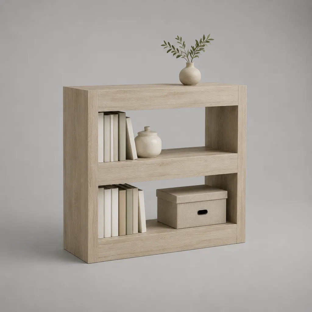 Bücherregal, Standregal aus melaminharzbeschichteter Spanplatte mit 2 offenen Fächern, Helle Eiche, 80 × 30 × 80 cm