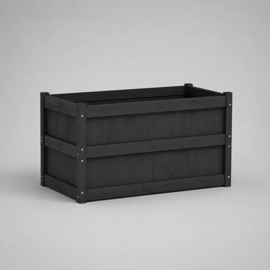 Rechteckiges Pflanzkasten-Hochbeet aus massivem Kiefernholz, Schwarz, 100 × 50 × 70 cm