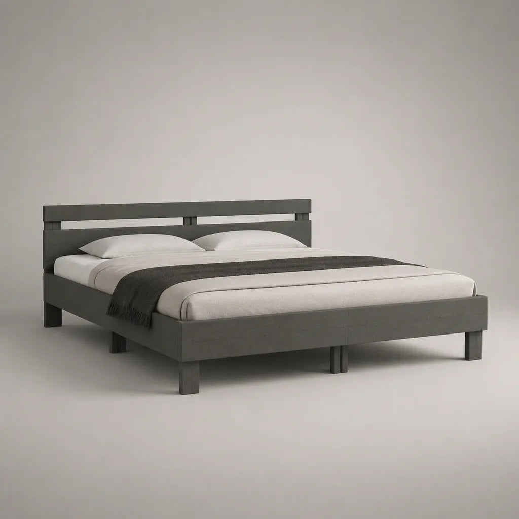 Doppelbett-Bettgestell aus Kiefer-Massivholz, 180 × 200 cm, Gesamtmaß 214 × 188 × 95 cm, Dunkelgrau