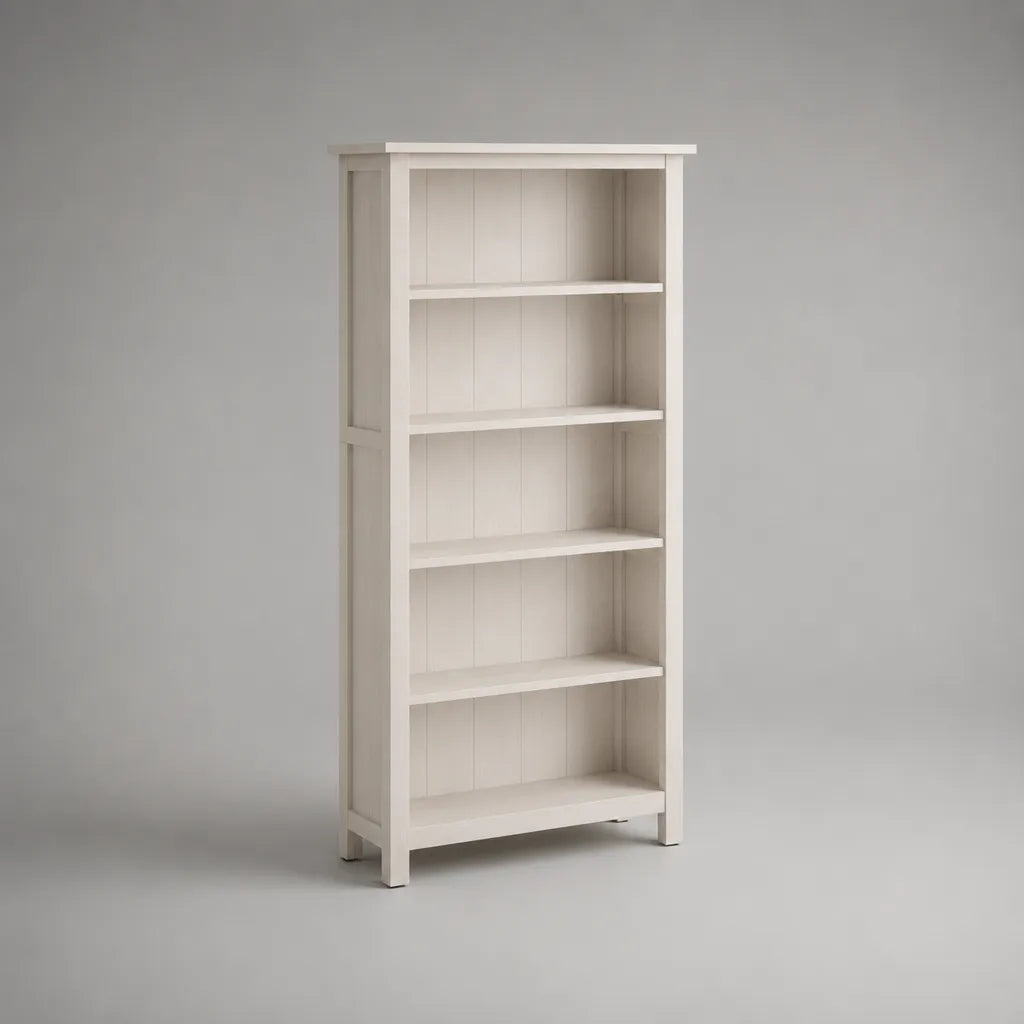 Bücherregal aus MDF und massiver Kiefer, 5 offene Fächer, Weiß, 70 × 30 × 160 cm