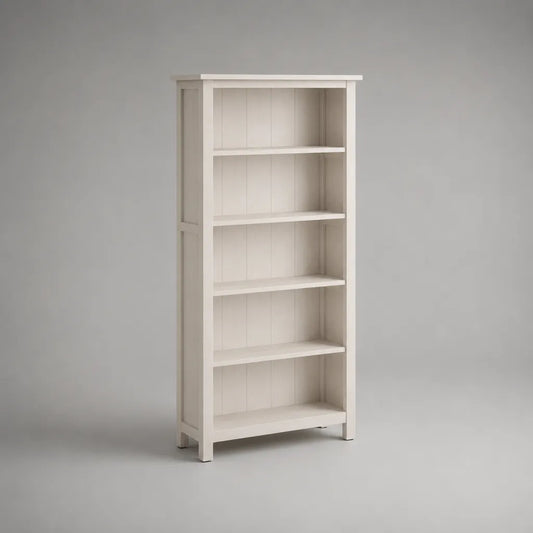 Bücherregal aus MDF und massiver Kiefer, 5 offene Fächer, Weiß, 70 × 30 × 160 cm