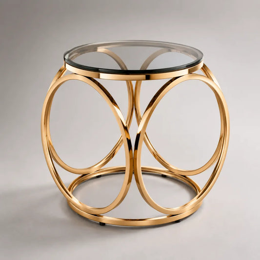 Runder Beistelltisch Gold/Transparent Ø 55 × H 55 cm mit 8 mm Klarglasplatte und Edelstahlgestell