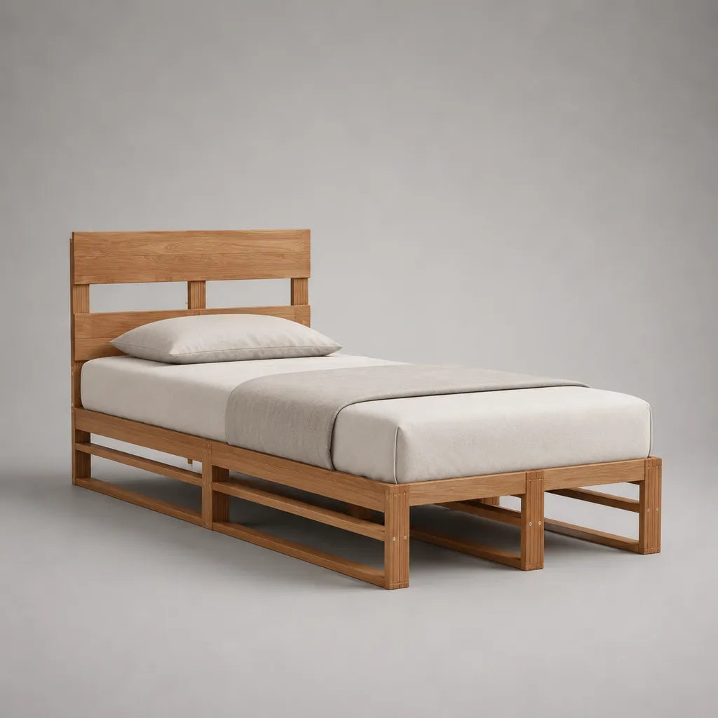 Einzelbett-Bettgestell aus massivem Bambus, Naturbraun, Liegefläche 90 × 200 cm