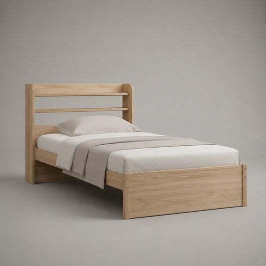 Einzelbett aus massivem Kiefernholz, Natur, Liegefläche 90 × 200 cm, Außenmaß ca. 208 × 98 × 110 cm