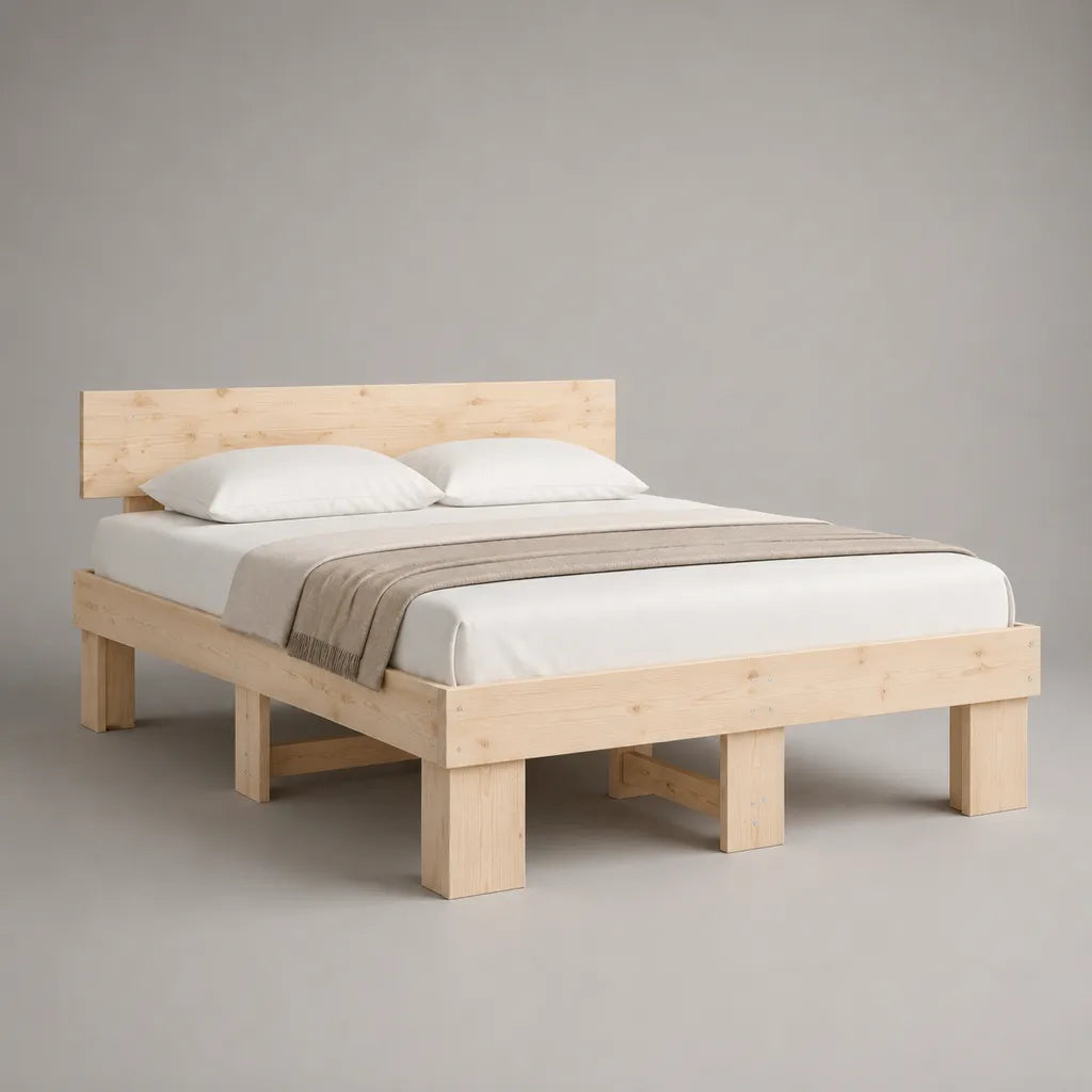 Doppelbett Massivholzbett aus Kiefer Natur, Liegefläche 180 × 200 cm, Gesamtmaß 210 × 190 × 100 cm