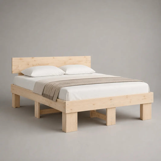 Doppelbett Massivholzbett aus Kiefer Natur, Liegefläche 180 × 200 cm, Gesamtmaß 210 × 190 × 100 cm