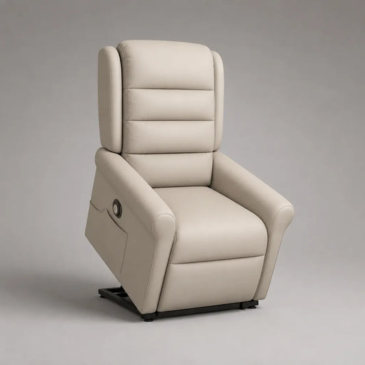 Elektrischer Aufstehsessel mit Liegefunktion, PU-Kunstleder, Hochlehner, Beige, 78 × 92 × 108 cm
