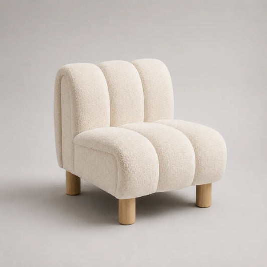 Sessel ohne Armlehnen mit abgerundeter Segmentform und Bouclé-Bezug, Creme/Natur, 76 × 78 × 82 cm