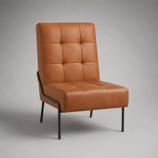 Loungesessel aus PU-Kunstleder mit Stahlgestell, Cognacbraun/Schwarz, 70 × 78 × 98 cm