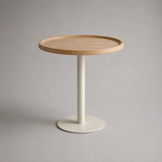 Runder Beistelltisch aus Eichenfurnier, MDF und Stahl, Natur/Cremeweiß, Ø 45 × H 55 cm