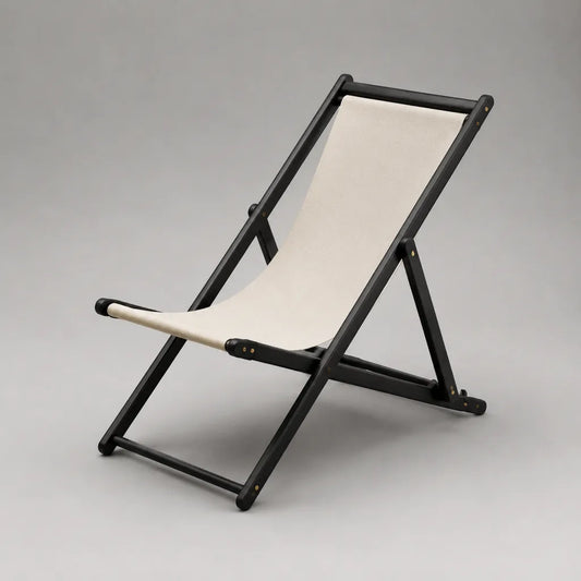 Klappbarer Gartenliegestuhl aus massivem Buchenholz mit Polyester-Canvas, Schwarz/Creme, 101 × 60 × 88 cm
