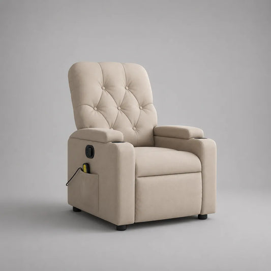 Elektrischer Relaxsessel mit Fußstütze, Polyester-Mikrofaser, Beige/Schwarz, 76 x 90 x 98 cm