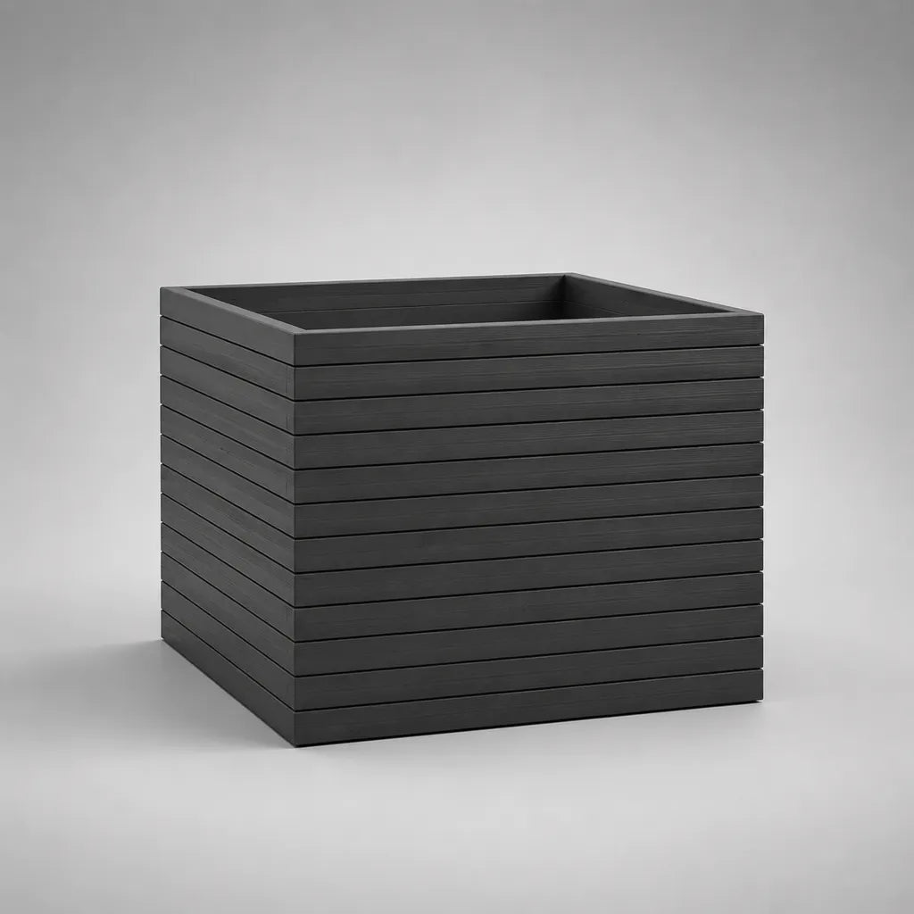 Quadratischer Pflanzkübel aus massivem Kiefernholz, Schwarz, 50 × 50 × 50 cm