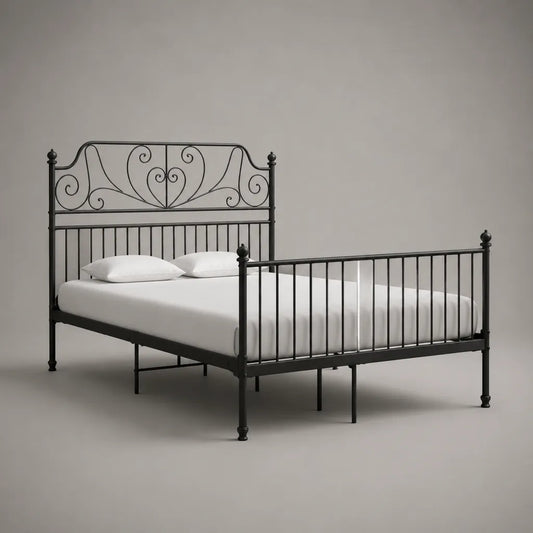 Metallbett-Doppelbett aus Stahl, Schwarz, Liegefläche 140 x 200 cm, Außenmaß 208 x 146 x 110 cm