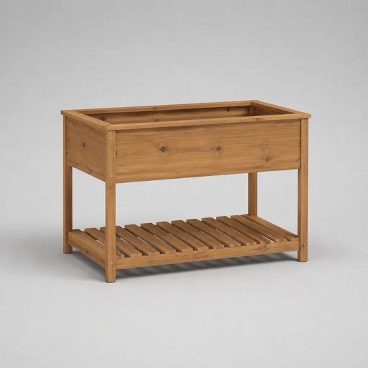 Rechteckiges Hochbeet aus massivem Tannenholz mit Ablage, Braun, 100 × 50 × 80 cm