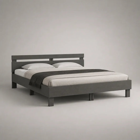 Doppelbett-Bettgestell aus Kiefer-Massivholz, 180 × 200 cm, Gesamtmaß 214 × 188 × 95 cm, Dunkelgrau